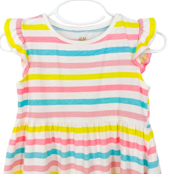H&M KIDS Organic Cotton Multi-Stripe Flutter Sleeve Dress Size 1 1/2 -2Y - Picture 7 of 16